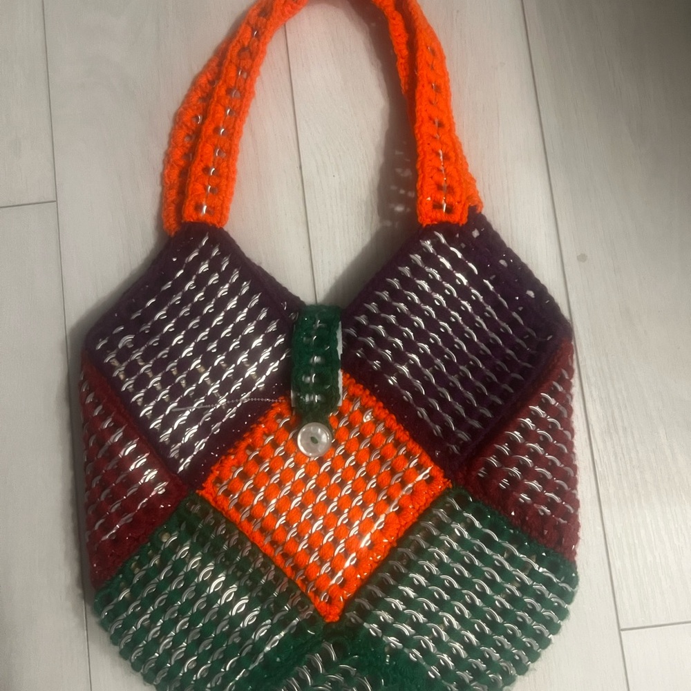 Artisanal Woven Tote w/ Orange Accents and Geometric Patterns Made